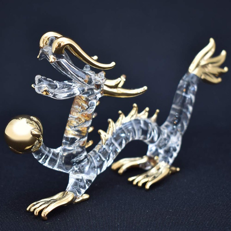 Handmade Glass Crafted Golden Pearl with Emperor (Emperors) Dragon
