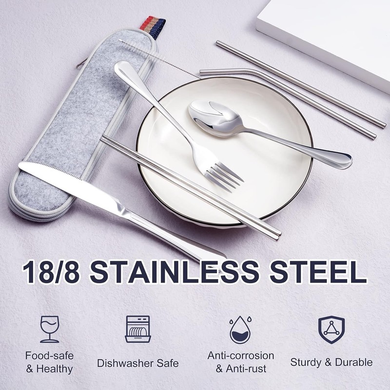 Portable Stainless Steel Flatware Set - Travel Camping Cutlery, Portable