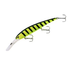 BANDIT LURES Walleye Deep Minnow Jerkbait Fishing Lure, Fishing Accessories, Dives ro 27-feet Deep, 4 3/4", 5/8 oz, Chartreuse Black Stripes, (BDTWBD206)