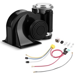 HK Train Air Horn with Compressor, 12V 150DB Snail Electric Car Horn with Automotive Relay and Wiring Harness for Any 12V Vehicles Trucks Motorcycle,Black
