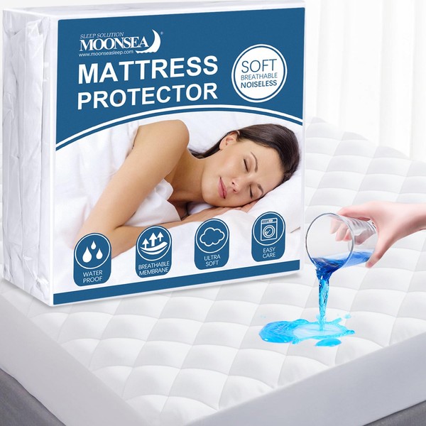 Moonsea Full Mattress Protector, Waterproof Mattress Cover - White, Fitted