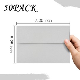 AZAZA 50 Pack 5x7 Envelopes for Invitations,5x7 Envelopes,A7 Envelopes Gray Self Seal,Printable Envelopes for Wedding,Invitation,Baby Shower,5x7 Envelopes Gray
