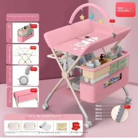 Multi-Functional Portable Care Diaper Table Reinforced Frame Foldable Household Washable Infant Newborn Diaper Changing TableColor: 6th Generation Pink + Toy + Big Gift Pack, Child Safety Features: Child-Friendly Design