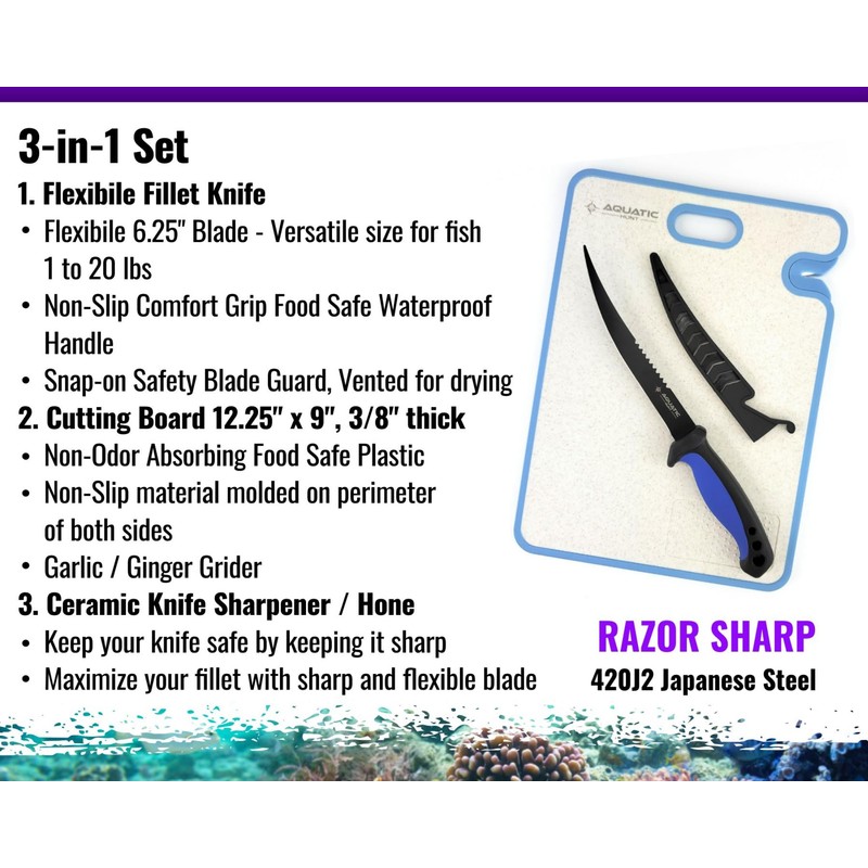 Pro 3-in-1 Set: 6.5” Fish Fillet/Boning Knife - 12” Non-slip