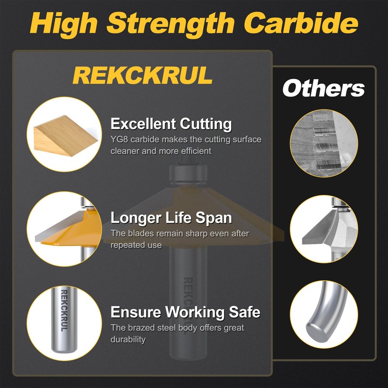 REKCKRUL 60 Degree Chamfer Router Bit with Bearing, 1/2 Inch