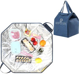 (Can be used for both cold and heat-retaining) Large capacity folding lunch bag with Velcro type waterproof lunch mat (Oxford Material)