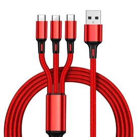 3-in-1 USB Charging Cable, Braided Nylon, Type-C Lightning, for Milwaukee Tools - Red