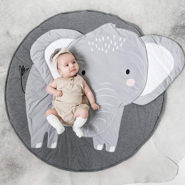 Ultra Soft Indoor Modern Area Rugs, Cartoon Elephant Pattern Baby Play Mat Pad Crawling Blanket Carpet Decor for Children Bedroom Home Decor
