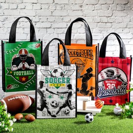 Estune 24 Pcs Sports Party Favor Bags Football Softball Baseball Golf Non Woven Gift Bags Treat Bags(Multi Sports)