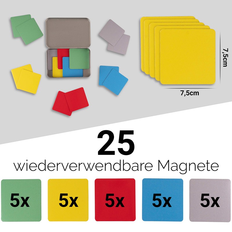 SMILEYBOARD 25 Magnetic Reusable Sticky Notes for Scrum, Kanban, Fridge,