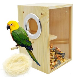kathson Parakeet Nesting Box Transparent Bird House Bird Nest Box for Cage Parrot Nesting Boxes Wooden Breeding Box for Cockatiel Lovebirds Budgie Finch Canary(M)
