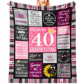 Domueay 40th Birthday Women, 40th Birthday Women, Gift 40th Birthday Wife, Birthday Gift for Mum, Girlfriend, Wife, Sister, Colleague, 40th Birthday Gifts, Decorative Cuddly Blanket 150 x 130 cm