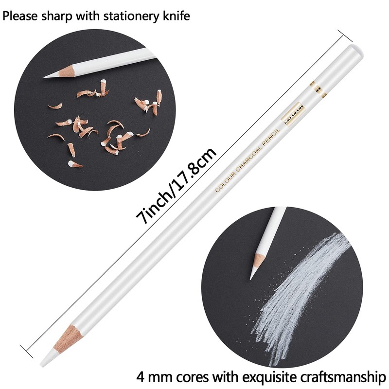MARKART Professional White Charcoal Pencils Set, 5 Pieces Sketch Highlight
