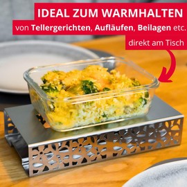 Westmark Food Warmer - High Quality Heat Plate for Keeping Food Warm at the Table with Two Tea Lights 240 x 120 x 52 mm - Stainless Steel, Silver