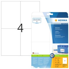 HERMA 5063 Versandetiketten, 25 Blatt, 105 x 148 mm, 4 pro A4 Bogen, 100 Stück, selbstklebend, bedruckbar, matt, blanko Papier Adressetiketten Aufkleber, weiß