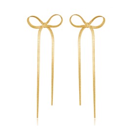 Bow Drop Dangle Earrings for Women Girls, Tassel Dangly Chain Earrings Bow Ribbon Jewelry Gold