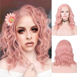 Lanting 12Inch Dusty Coraly Pink Short Bob Lace Front Wigs for Women Side Part Body Wave Synthetic Wig 150% Density Pre Plucked Glueless Natural Hairline Wig Daily Wear Cosplay Wig