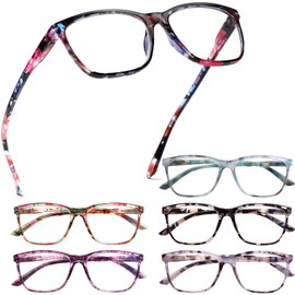 Henotin 6 Pack Ladies Reading Glasses Blue Light Blocking Spring Hinge Readers Anti Eyestrain Computer Eyeglasses (Multicolor-2, 0.75, multiplier_x)
