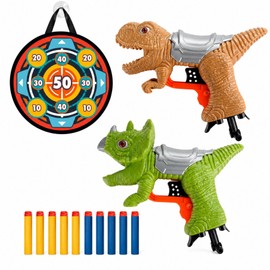 KOKEBUKA Dinosaur Toy Guns for Kids 2 Pack – T-Rex & Triceratops Foam Dart Blasters with Sticky Target, 10 Soft Foam Darts, Dino Shooting Game Set for Indoor Outdoor Play, Boys Girls Ages 4–8