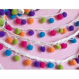 YYCRAFT 4,5 Meter.Regenbogen-Bommel-Fransen-Band, Rainbow Pom Pom