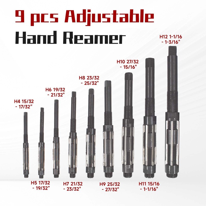 findmall 9 Set High Speed Steel Adjustable Hand Reamers 15/32
