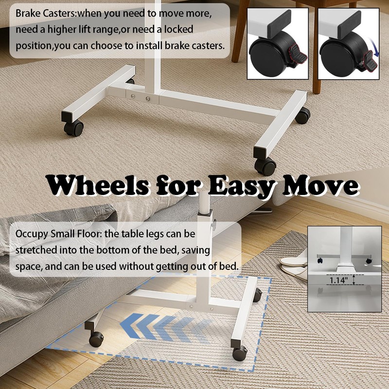 onaner Laptop Table for Couch,Height Adjustable Moving Desk with Wheels