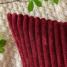 EMEMA Pack of 2 Corduroy Soft Soild Decorative Square Throw Pillow Covers Cushion Cases Spring Pillowcases for Couch Sofa Bedroom Car 14x14 Inch Burgundy