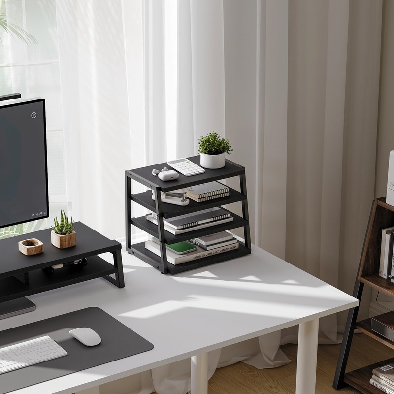 Fenge Desk Shelf Organizer, 4 Tier Desktop Shelf, Wood and
