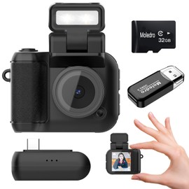 Moledro Mini Digital Camera, Ultra Small Digital Camera, Mini Size, 1080P Video, 2 Megapixels, 32 GB Micro SD Card Included, Charging Base Included, 1.44 inch Screen, Lightweight, 0.9 oz (27 g), LED Light, Multiple Types of Filters, Convenient to Carry, 