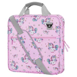 MoKo Zipper Binder, 2 Inch 3 Ring Binder with 500 Sheets Capacity & Shoulder Strap & Handle, Multi-Pocket Zipper Bag Organizer for Middle School, Unicorn Pattern