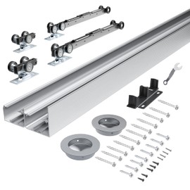 COSHOMER 4FT Bypass Door Hardware, Closet Door Track Kit, Fitted with 2 Buffers, Top-Mounted Style, Smoothly and Quietly, for 2 Doors System - Fit Min Door Panel Width of 24.5in, Silver Aluminum