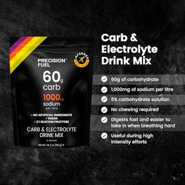 Precision Fuel PF60 Carb & Electrolyte Drink Mix Powder for Hydration & Energy - Endurance Sports Nutrition, Vegan, Hypotonic - 60g Carb, 1000mg Sodiu