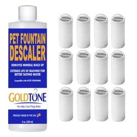 GoldTone Brand Pet Fountain Charcoal Water Filter Compatible with DRINKWELL 360 & DRINKWELL 360 Stainless Multi-Pet Fountains. (12 Water Filters + Descaler)