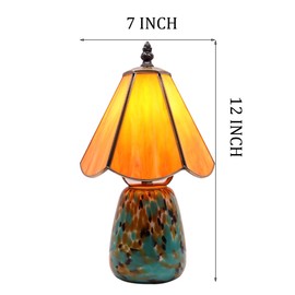 MQYXH Tiffany Mushroom Table Lamp 7X7X12 Inch Orange Stained Glass Night Light Glass Base Accent Light