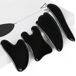 airogym Guasha Massage Tool, Natural Gua Sha Board, 4PCS Guasha Stone Scraping Massage Sets for SPA, Acupuncture, Physical Therapy, Muscle Knots, Facial Caring Point Treatment (Black)