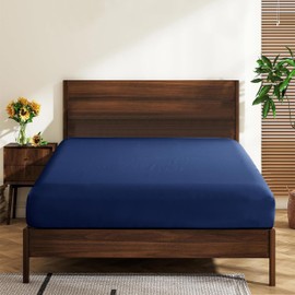 Full Size 100% Egyptian Cotton Fitted Sheets 600 Thread Count 16" Deep Pocket, Ultra-Soft Hotel Luxury, Durable, Breathable and Comfy Bottom Sheet (1 Pack Full Fitted Sheet, Navy Blue)