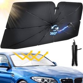 Car Windshield Sun Shade Umbrella, Upgraded Car Windshield Sun Shade Cover with Bendable Handle, UV Block Heat Insulation Portable Full Cover Sun Shade, Foldable Sunshades for Most Cars (56.5" * 34")