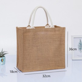 QIUPFGUT Jute Bag, Jute Tote Bag, Cotton Pocket Jute Shopper, Jute Bag, Women's Shopper, Large Shopping Bag with Handle, Shopping Basket, Tote Bag, Shopping Bag, 36 x 32 x 18 cm