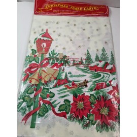 Farrah International Vintage Plastic Christmas Table Cloth 53"X 90" NEW