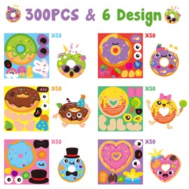 Haooryx 300pcs Make A Donut Face Scene Sticker Roll Make Your Own Cartoon Donut Happy Face Sticker Decal Mix and Match Dessert Sticker for Kid’s Birthday
