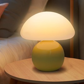 FOGARI Mushroom Bedside Lamp Table Lamp, LED Dimmable Table Lamp Decoration Living Room LED Dimmable Table Lamp Decoration Living Room for Bedroom, Cute Bedside Lamp Side Lamp (Yellow)
