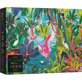 Elena Essex Jigsaw Puzzles - Rainforest Runway | Puzzle 1000 Pieces | Puzzles for Adults | Animal Bird Jungle Flamingo Puzzle | Puzzle Size 28x20 inches