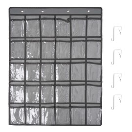 SAVORLIVING 30 klare Taschen Klassenzimmer Tasche Chart Organizer, Tasche Chart für Telefon-Rechner-Halter, hängende Wand Tür Rechner Telefon Caddy mit Haken (Grau)