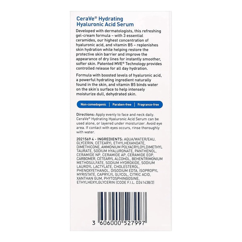 Cerave Serum Hidratante Ácido Hialurónico 30ml Facia Momento De Aplicación