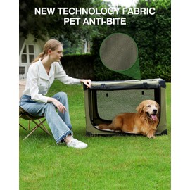 Deekuiwi 36-Inch Collapsible Travel Dog Crate, Portable 4-Door Soft Kennel for Medium to Large Dogs, Chew-Proof Mesh Windows, Indoor/Outdoor Use, Foldable, with Storage Bag (Green)