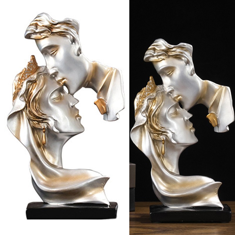 Couples Kiss Sculpture Exquisite Decorative Resin Kissing Lover Figurine Home
