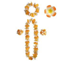 Lilbitty 5pcs Flower Chain Decorative Leis Flower Chains Hawaii Chains Flowers with Necklace Headband Bracelet Hair Clips Luau Flower Garland for Hawaii Beach Parties Wedding Orange White