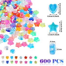 Pack of 570 Star Shape Colours Beads and Heart Beads, Colourful Beads for Bracelets, Beads for Threading, Acrylic Star Beads, Colourful Star and Heart Beads, for Christmas, DIY Bracelet Making Kit,
