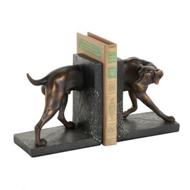 Deco 79 Polystone Dog Decorative Bookends Greyhound Non Skid Bookends with Gold Accents and Black Stands, Set of 2 Office Bookends6 W, 7" H, Black