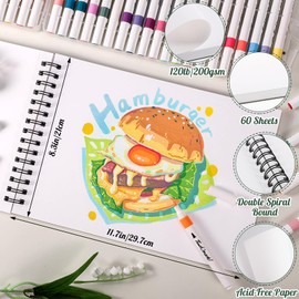 60 Sheets Marker Paper Pad, A4(8.3"x11.7") Alcohol Marker Paper Sketch Pad, 120lb/200gsm Heavyweight Spiral Sketch Book, Painting Coloring Drawing Paper for Kids Beginners Artists
